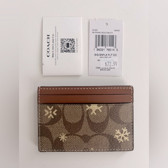 Coach Card Case In Signature Canvas With Snowflake Print - Picture 3 of 4